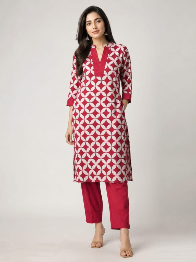 Deep Red Cotton Coord Set