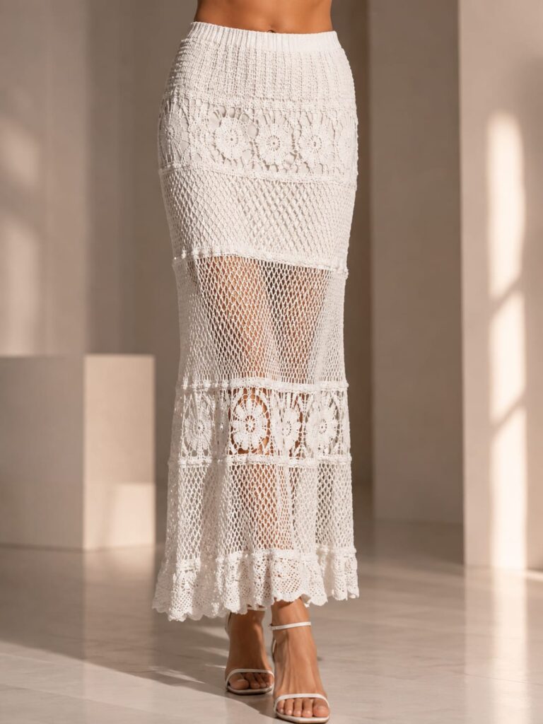 White Crochet Knit Skirt