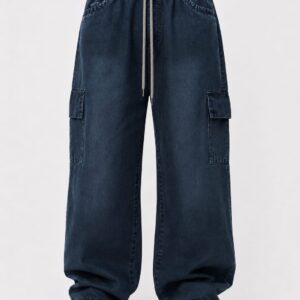 Navy Blue Denim Cargo Joggers