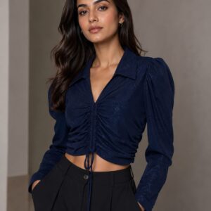 Navy Blue Ruched Crop Top