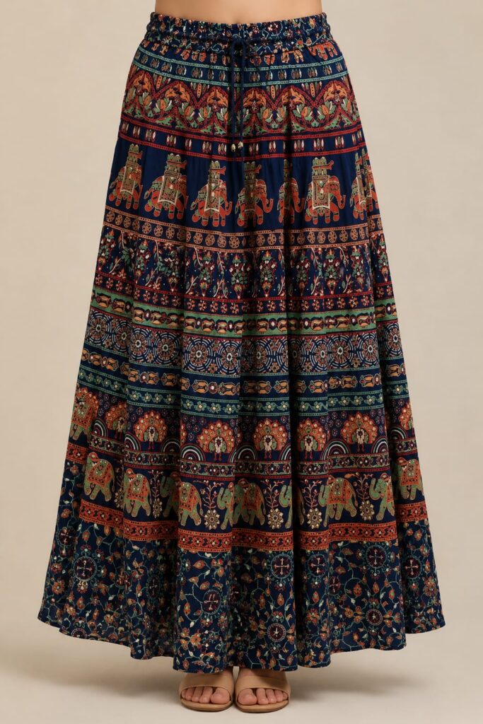 Printed Cotton Flared Skirt