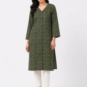 Olive Green Printed Straight Kurti