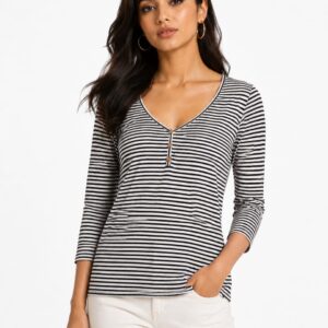 Casual Striped Henley Top