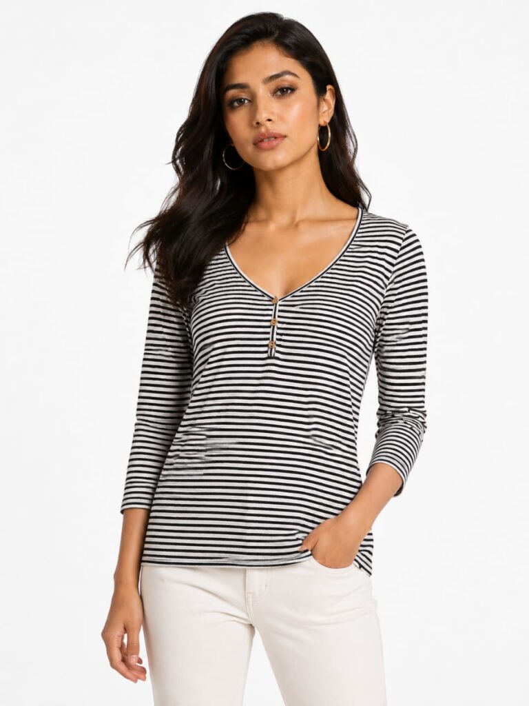 Casual Striped Henley Top
