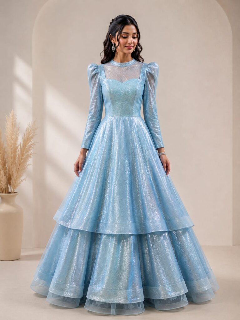 Ice Blue Layered Princess Gown