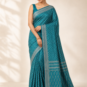 Teal Printed Cotton Saree