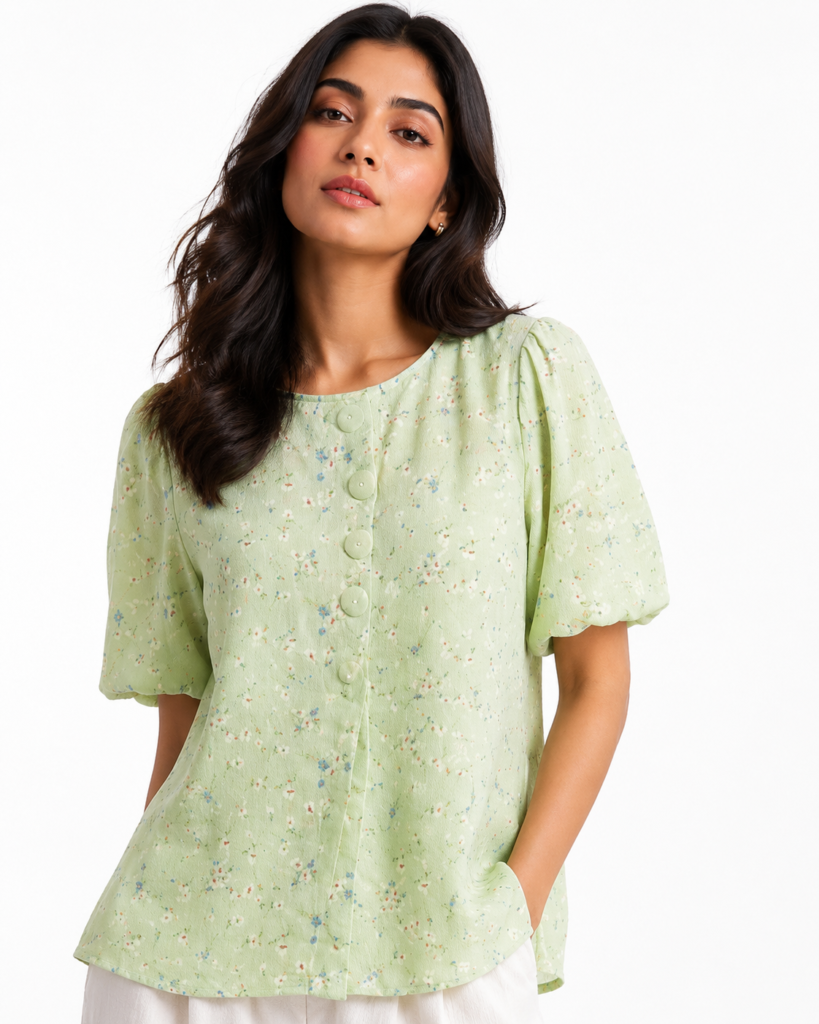 Pastel Mint Floral Casual Top