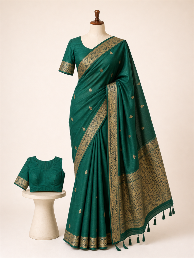 Saree and Blouse Combo Set - Emerald