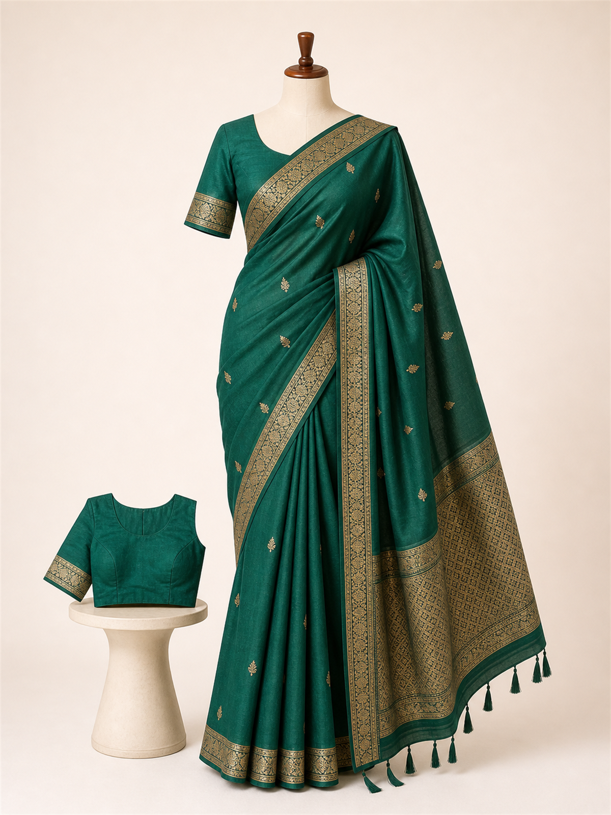 Saree and Blouse Combo Set - Emerald