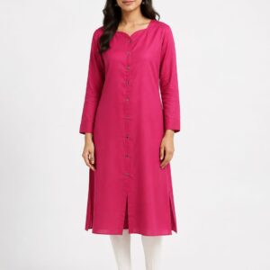 Fuchsia Cotton Button-Down Kurta