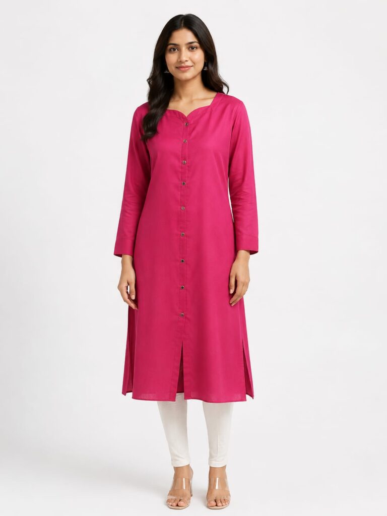 Fuchsia Cotton Button-Down Kurta