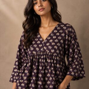 V Neck Floral Peplum Top