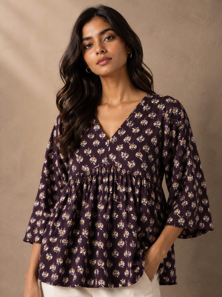 V Neck Floral Peplum Top