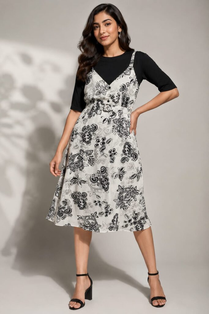 Layered Fit & Flare Midi Dress