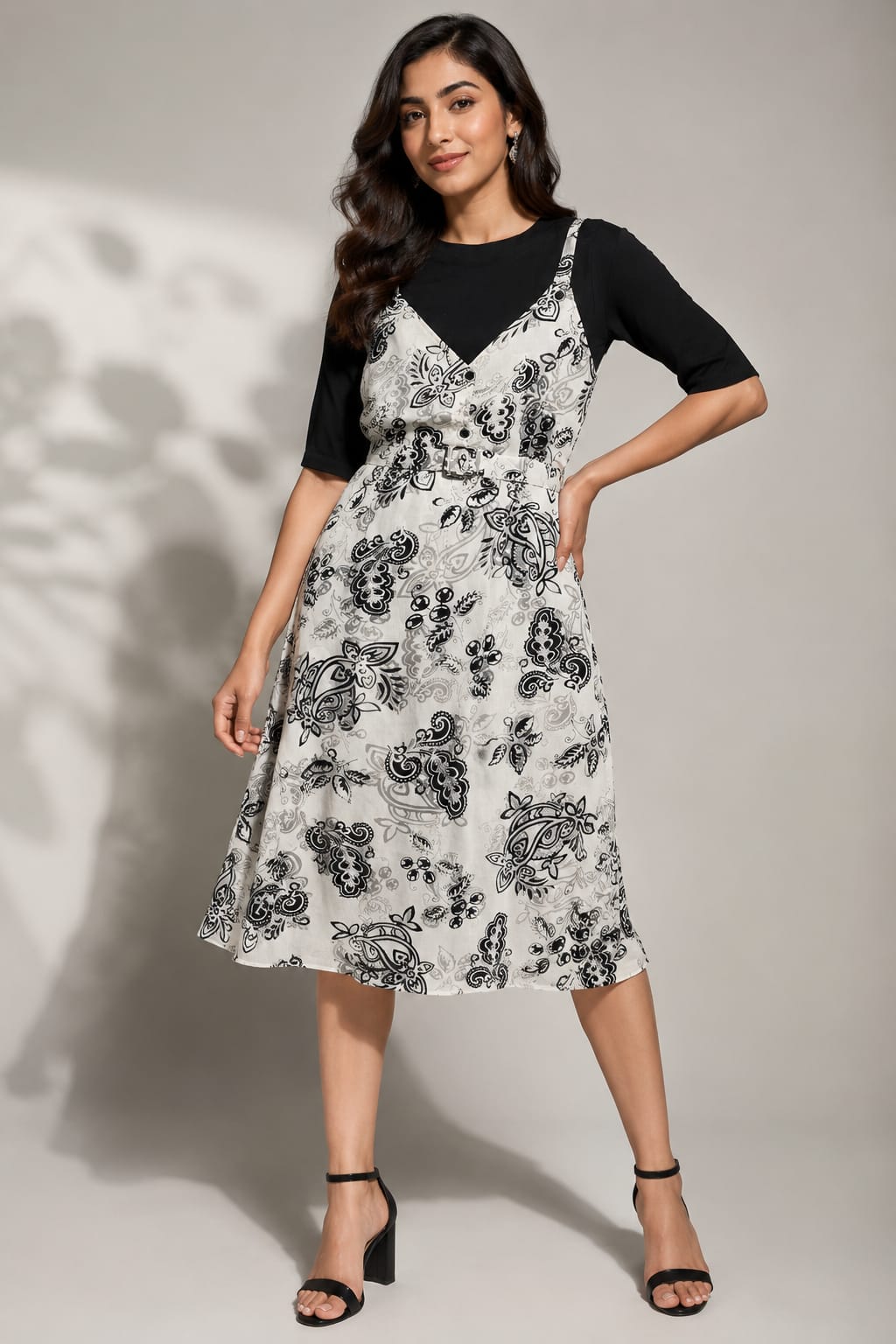 Layered Fit & Flare Midi Dress