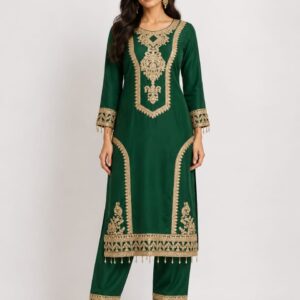 Emerald Green Silk Blend Kurti Pant Set