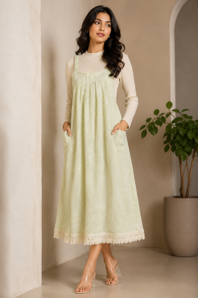 Pistachio Green Layered Pinafore Dress