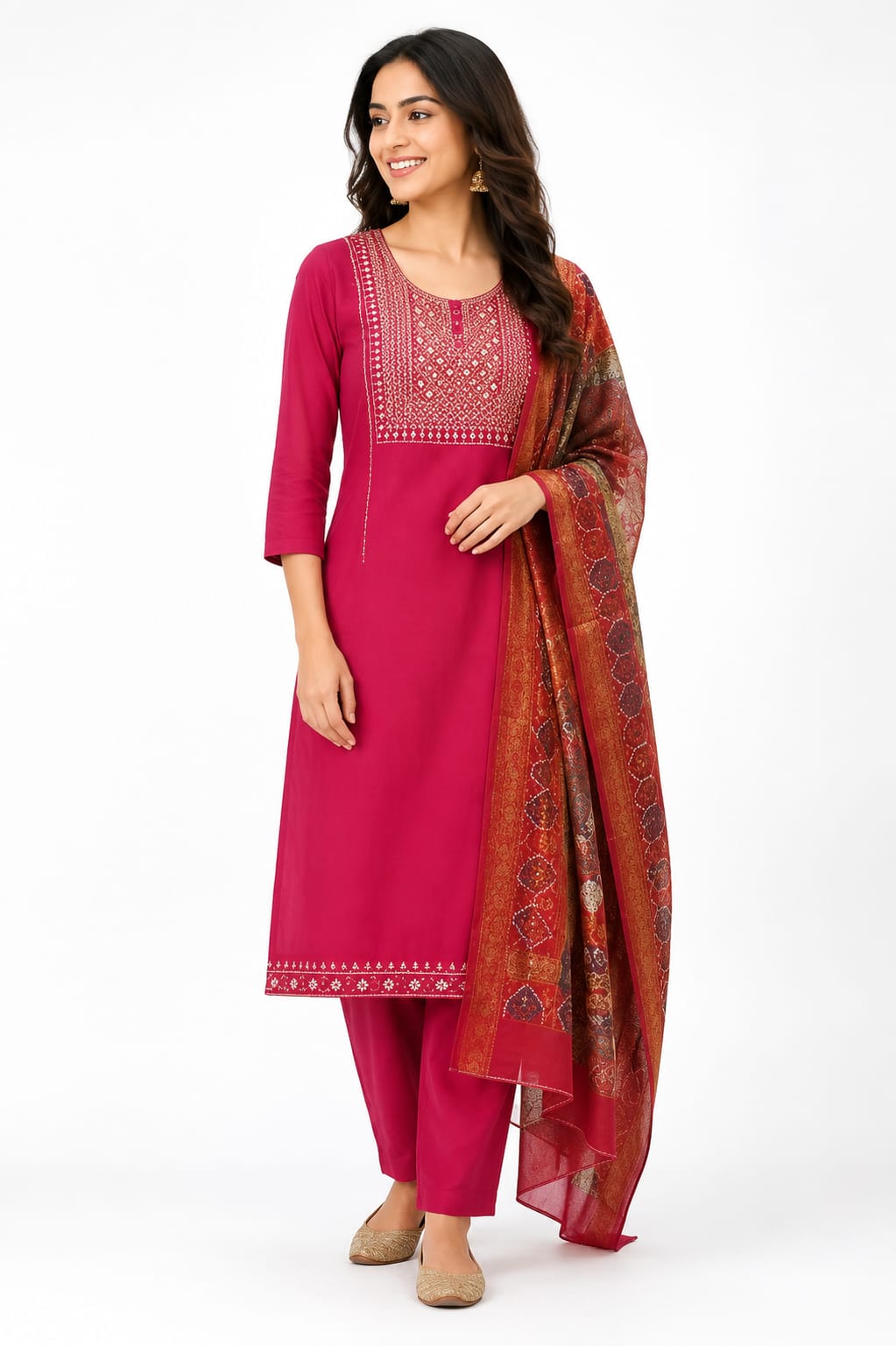 Embroidered Straight Suit Set - Image 2