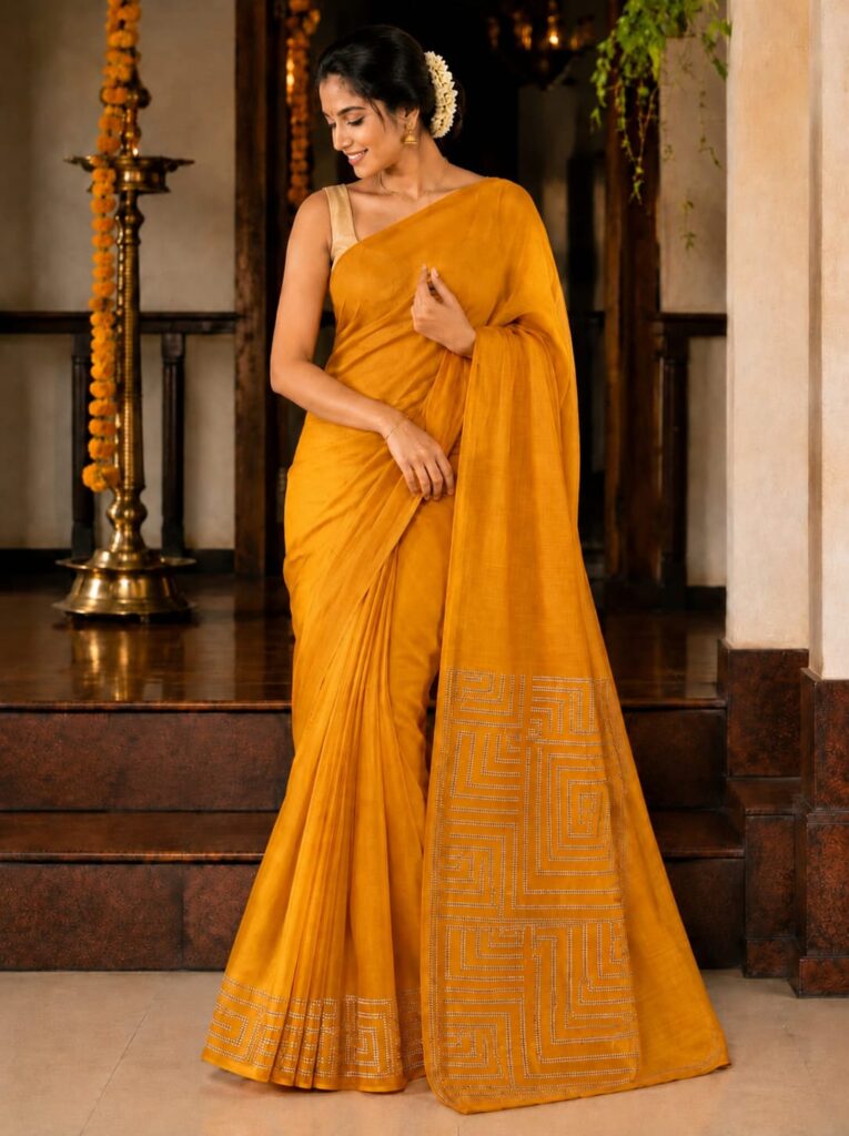 Geometric Zari Linen Saree