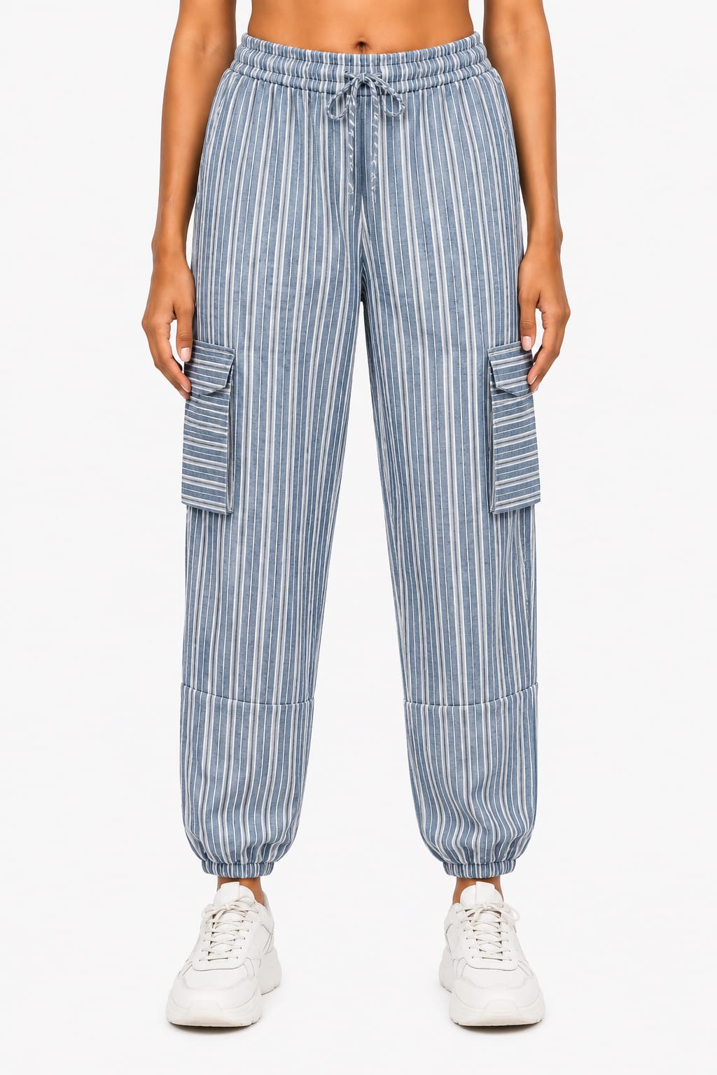 Vertical Stripe Cargo Jogger Pants