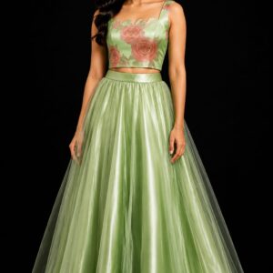 Floral Crop Top And Flared Skirt Set