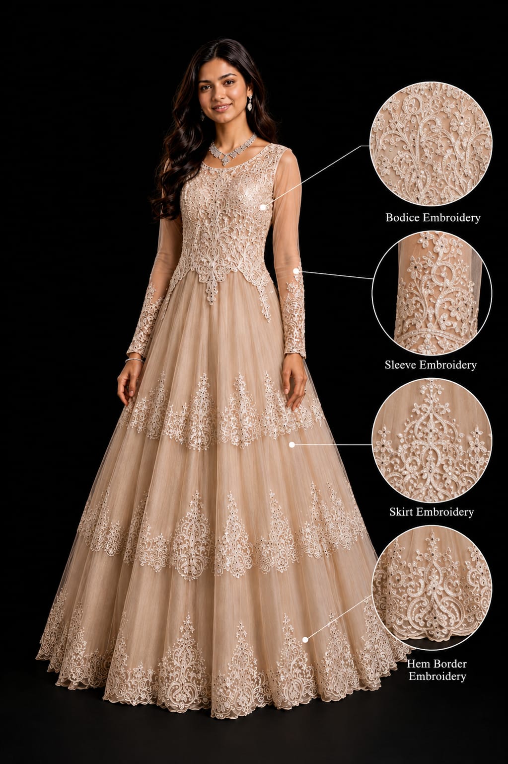 Embroidered Full Sleeve Maxi Gown