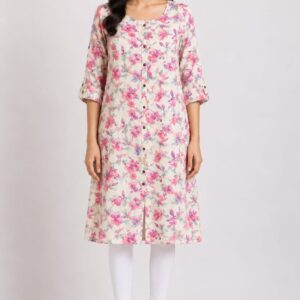 Floral Print A-Line Button-Down Kurta