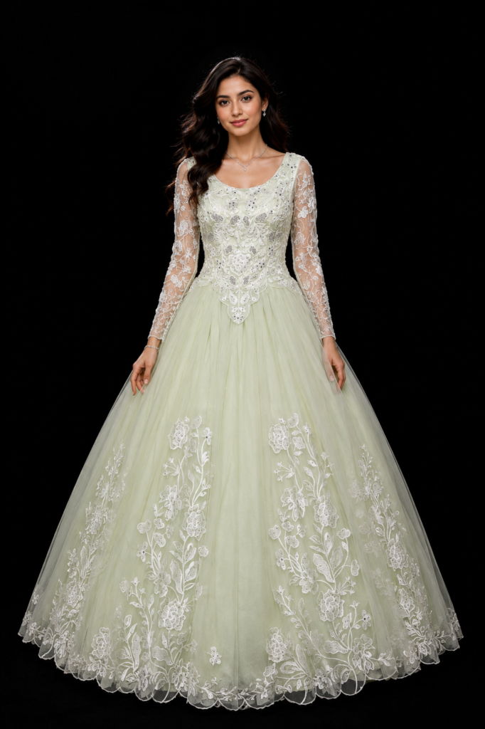 Embroidered Net Ball Gown