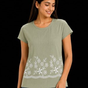 Embroidered Cotton Blend T-Shirt