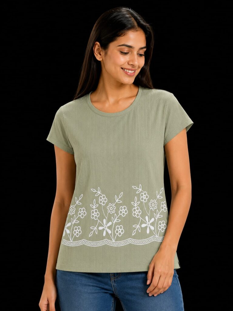 Embroidered Cotton Blend T-Shirt