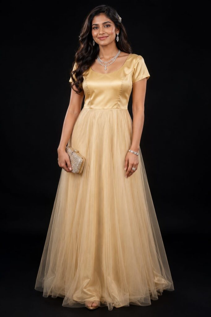 Layered Net Tulle Gown