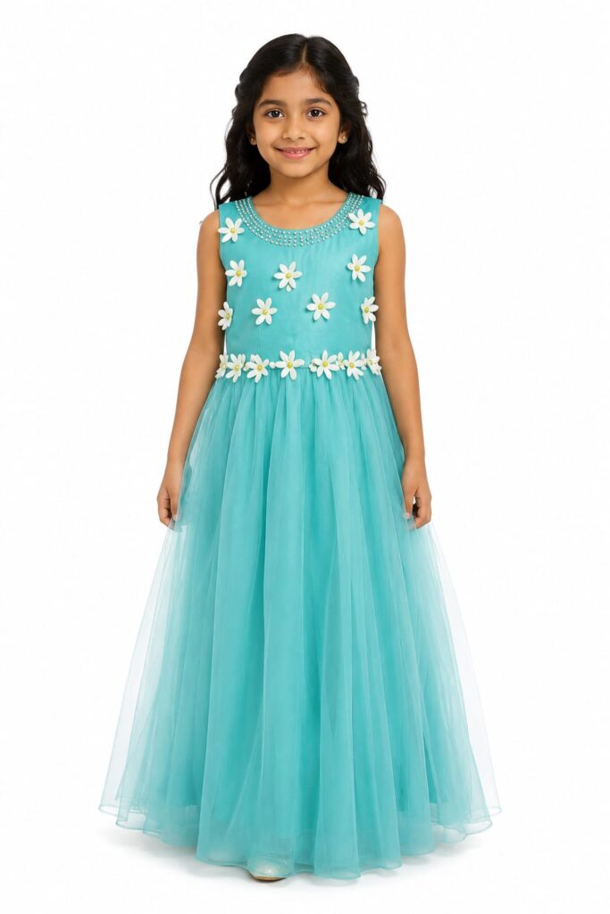 Girls Floral Embellished A-Line Gown