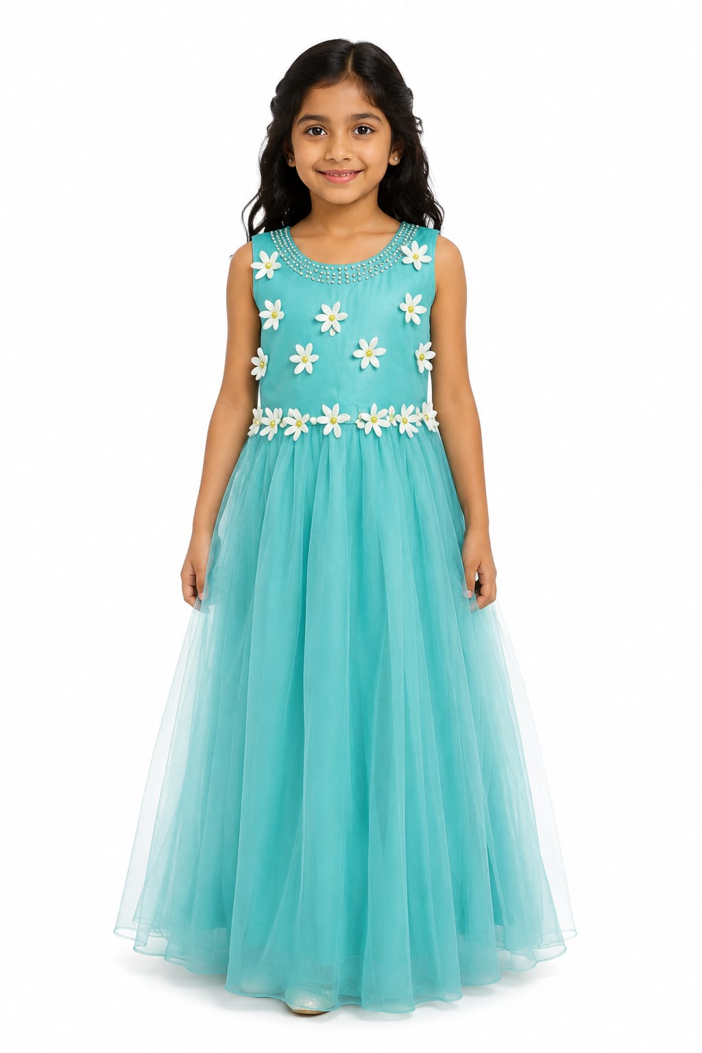 Girls Floral Embellished A-Line Gown
