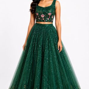 Embroidered Crop Top And Lehenga Set
