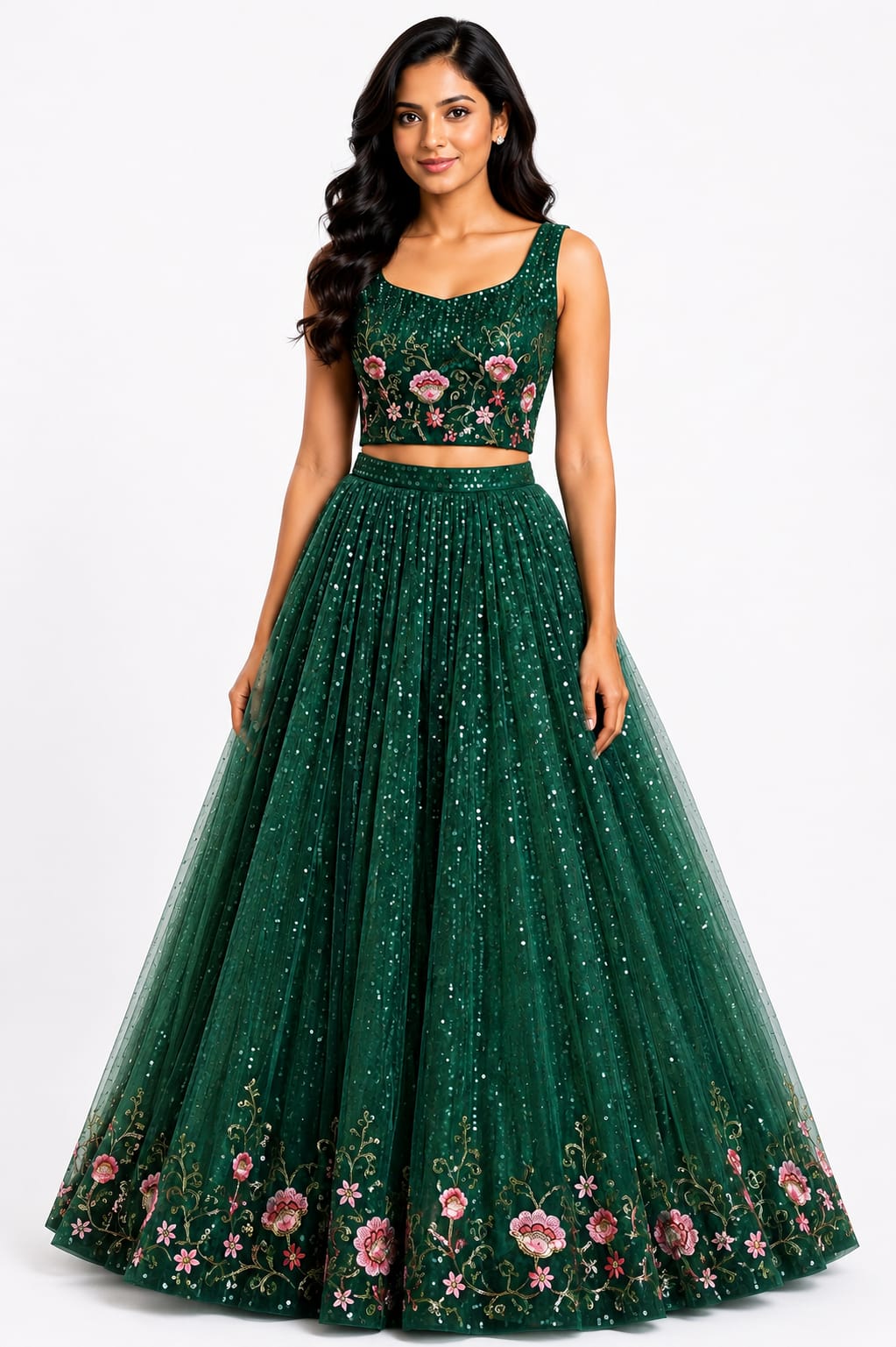 Embroidered Crop Top And Lehenga Set