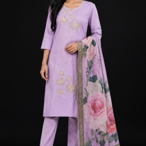 Straight Kurta Pant Set With Printed Dupatta