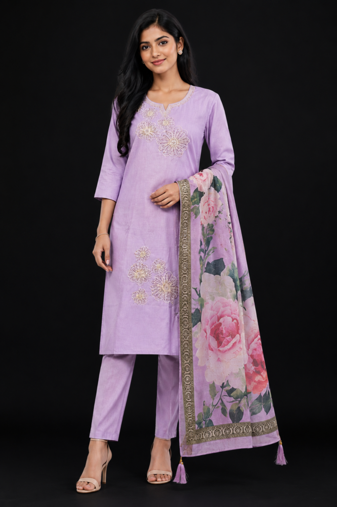 Straight Kurta Pant Set With Printed Dupatta