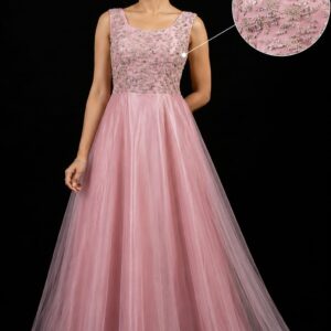 Embroidered A-Line Floor Length Gown