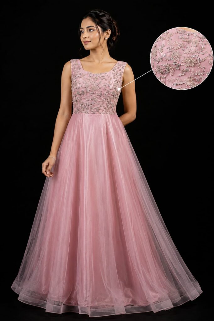 Embroidered A-Line Floor Length Gown