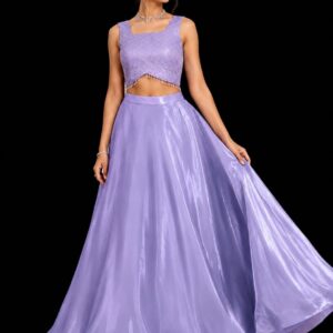 Shimmer Georgette Crop Top With Flared Skirt Set