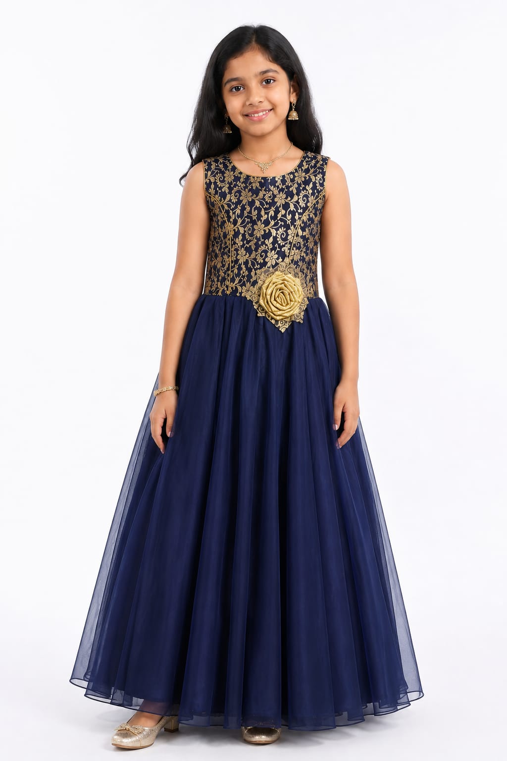 Girls Brocade Net Ball Gown