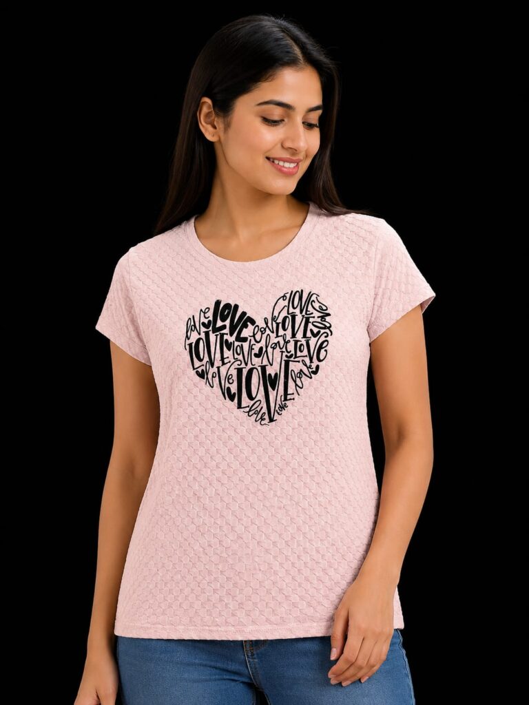 Textured Heart Print T-Shirt