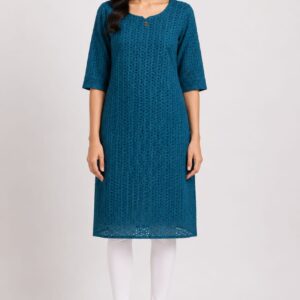 Cotton Schiffli Straight Kurta