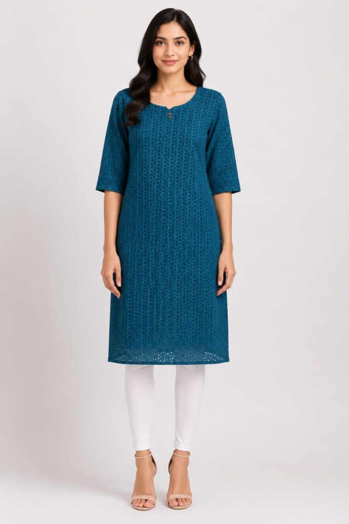 Cotton Schiffli Straight Kurta
