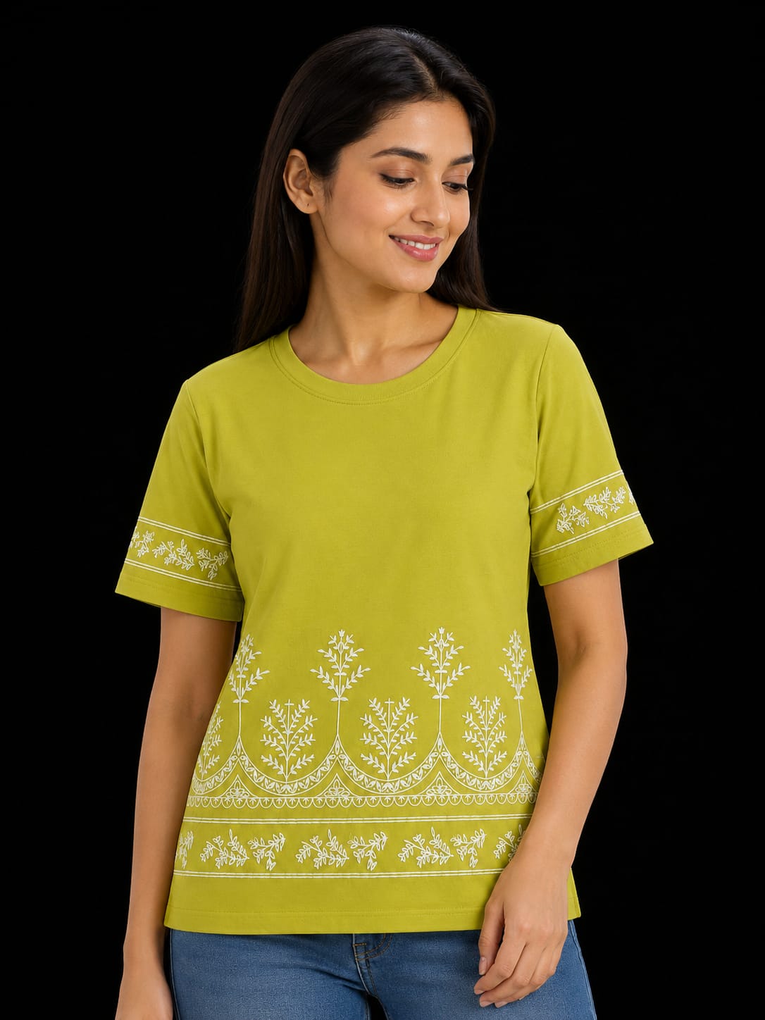 Embroidered Round Neck T-Shirt
