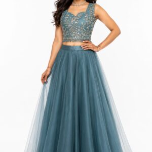 Embroidered Net Flared Gown Set