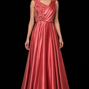 One Shoulder Draped Satin Gown