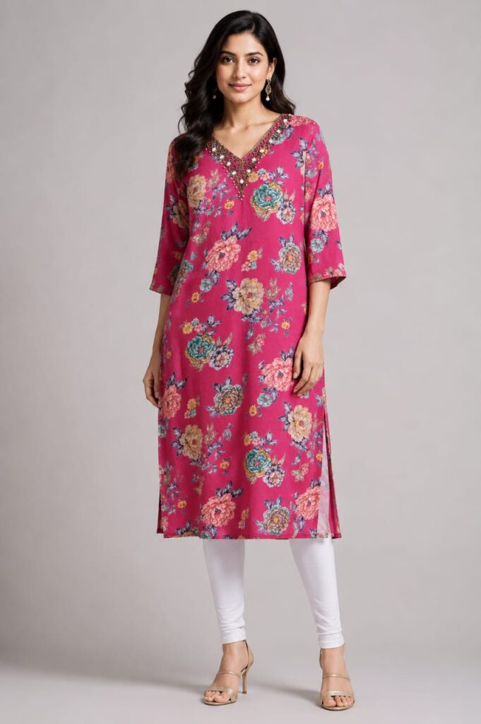 Floral Print Straight Cut Kurta