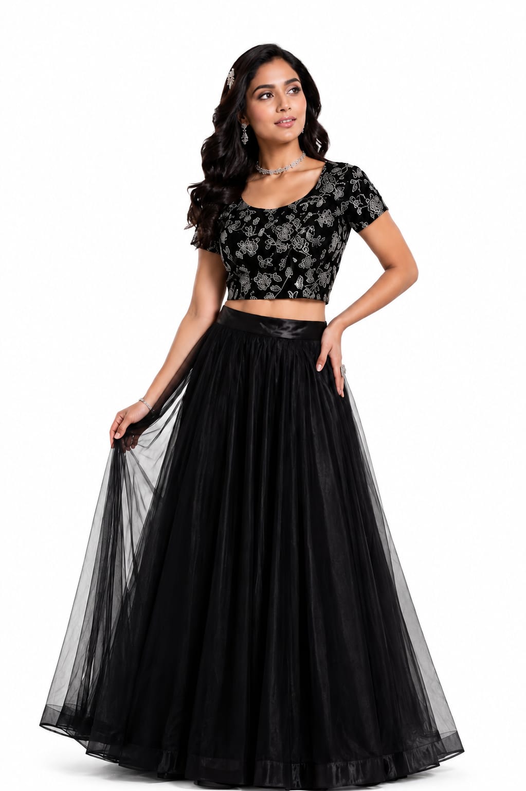 Embroidered Bodice Net Skirt Set