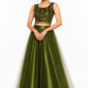Embroidered Net Lehenga Set